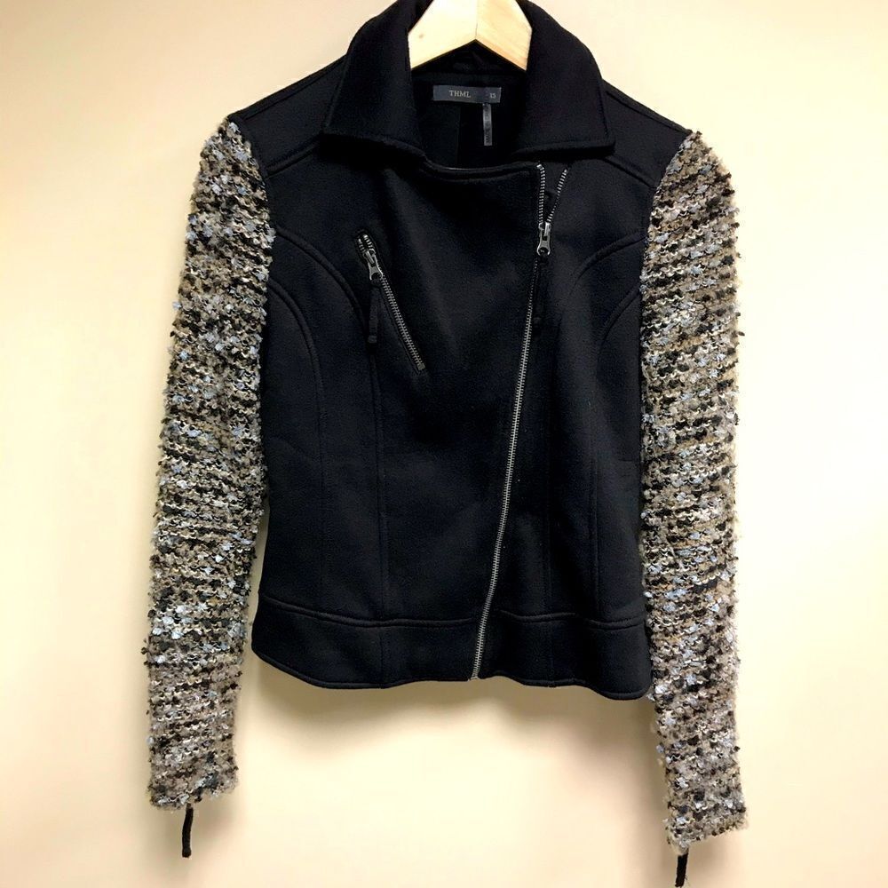 THML.  Black Jacket with knit sleeves.  Size XS